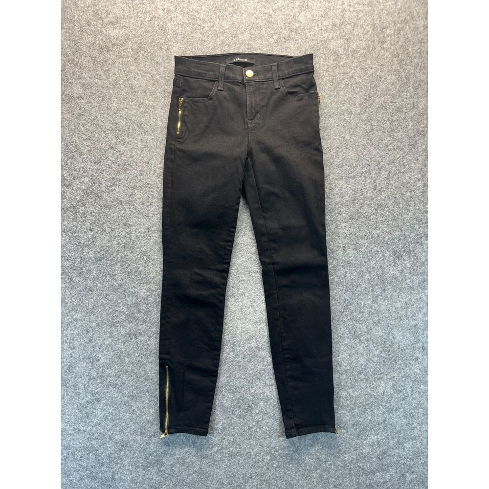J Brand Jeans‎ Women's 25 Skinny High Rise Gold Zip Black Stretch Denim